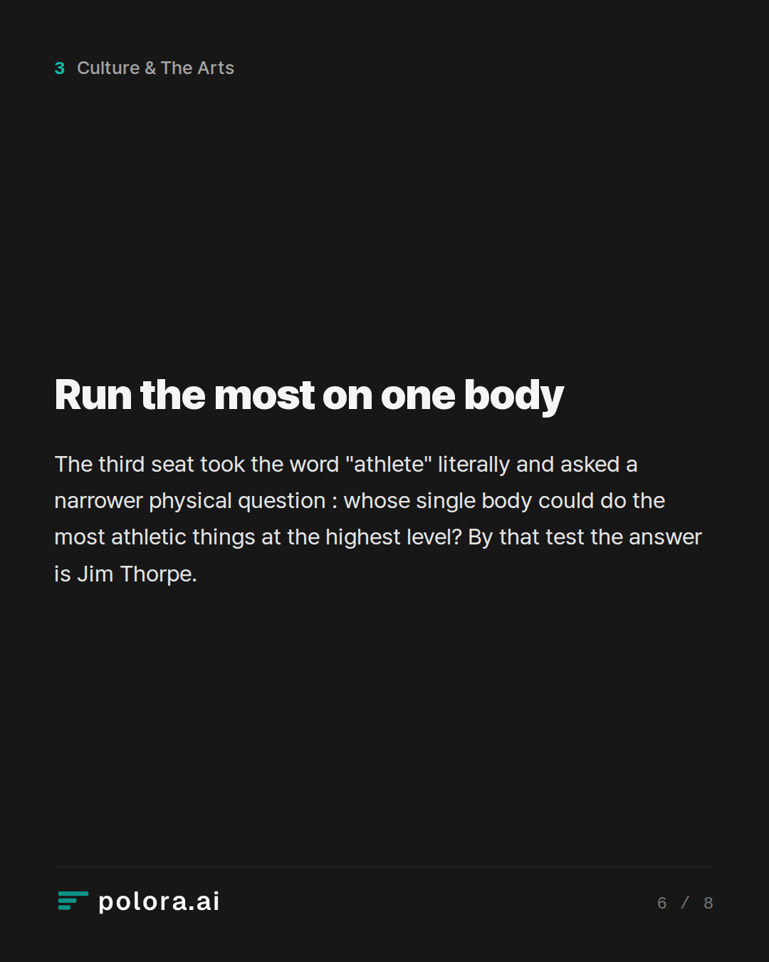 Run the most on one body