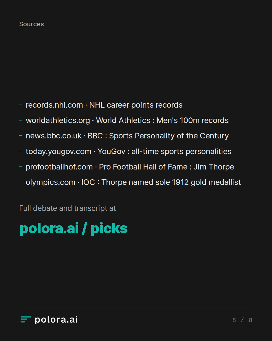 Sources records.nhl.com · NHL career points records, worldathletics.org · World Athletics : Men's 100m records, news.bbc.co.uk · BBC : Sports Personality of the Century