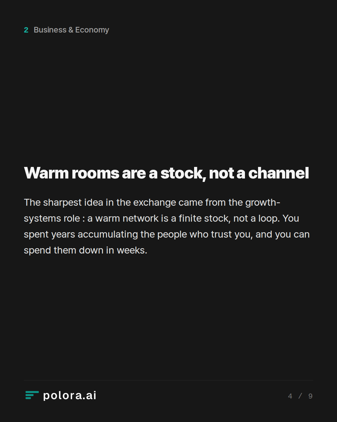 Warm rooms are a stock, not a channel
