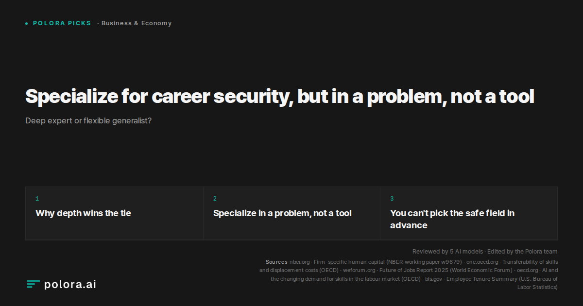 Specialize for career security, but in a problem, not a tool