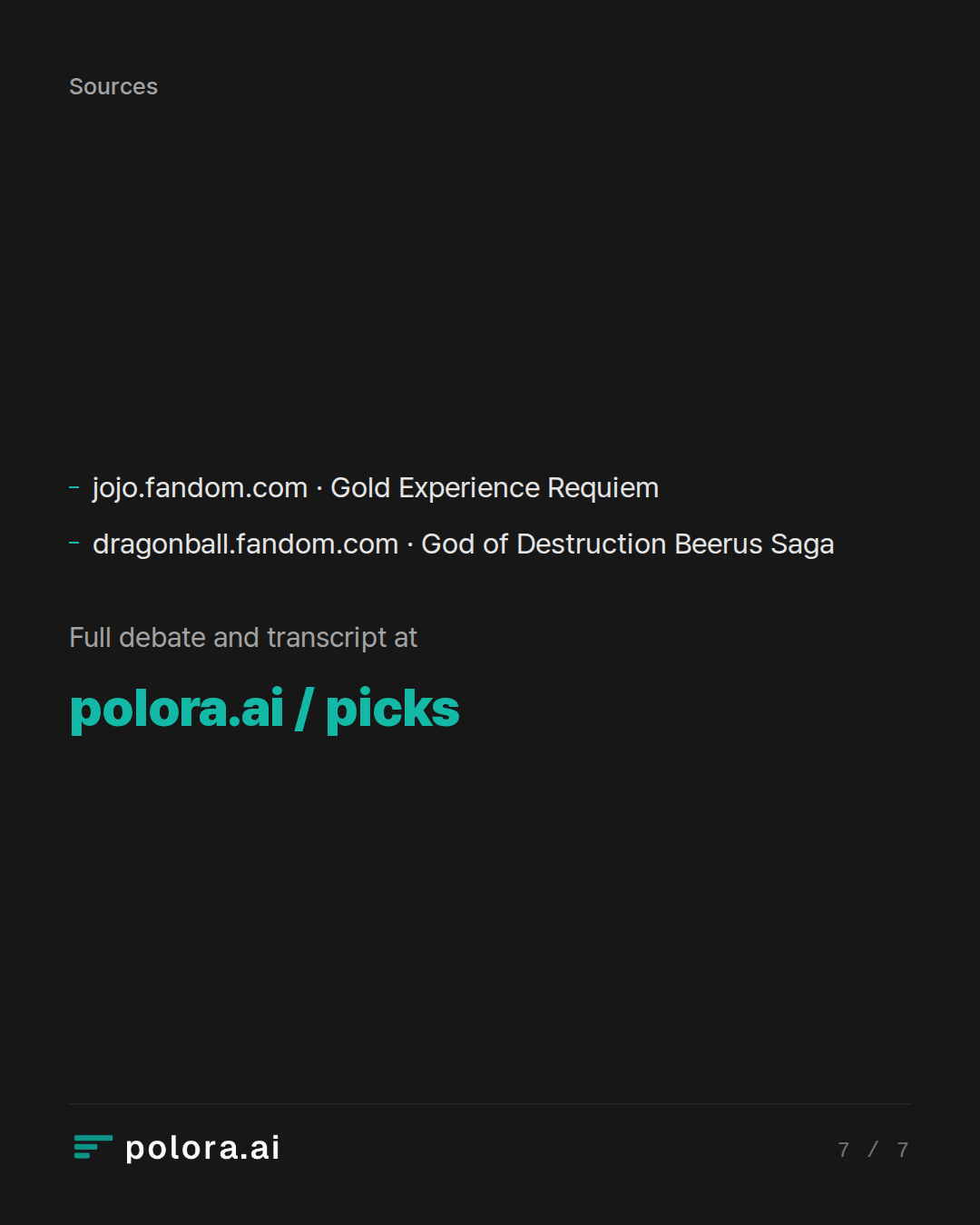 Sources jojo.fandom.com · Gold Experience Requiem, dragonball.fandom.com · God of Destruction Beerus Saga