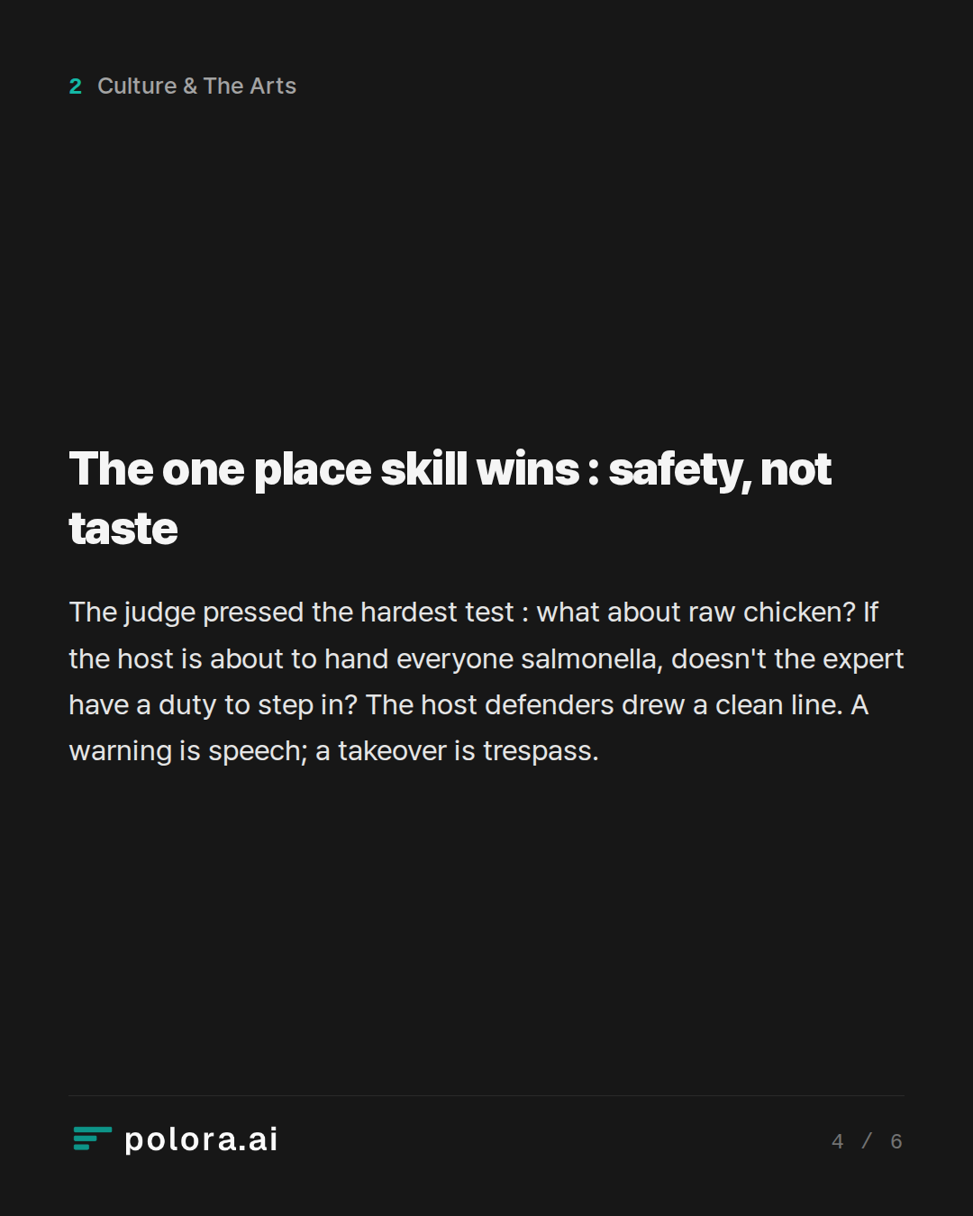 The one place skill wins : safety, not taste