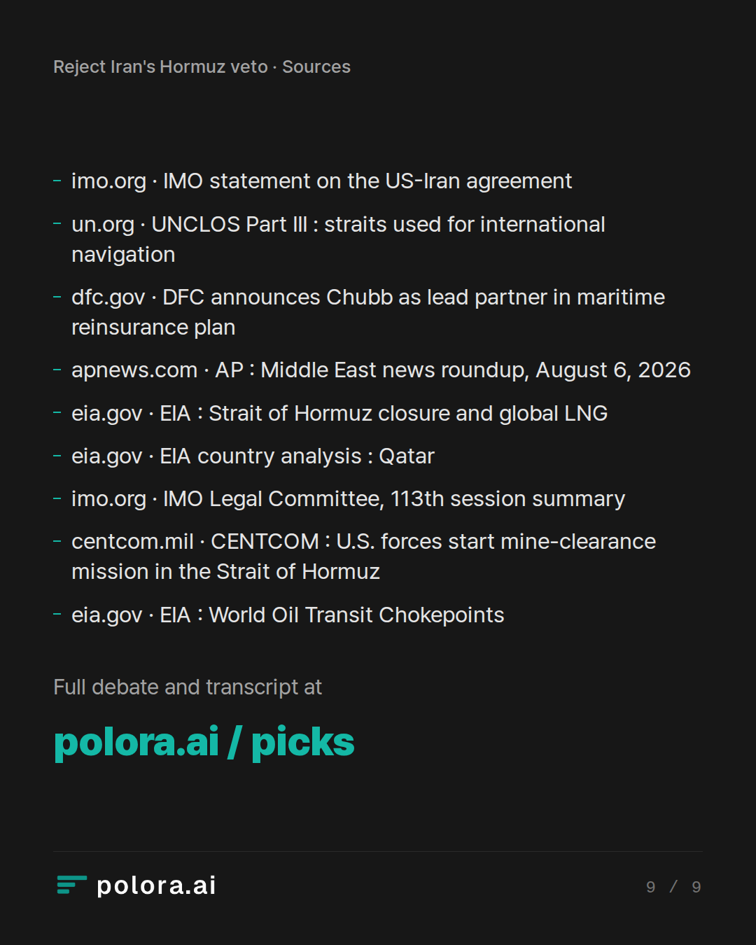 Sources imo.org · IMO statement on the US-Iran agreement, un.org · UNCLOS Part III : straits used for international navigation, dfc.gov · DFC announces Chubb as lead partner in maritime reinsurance plan