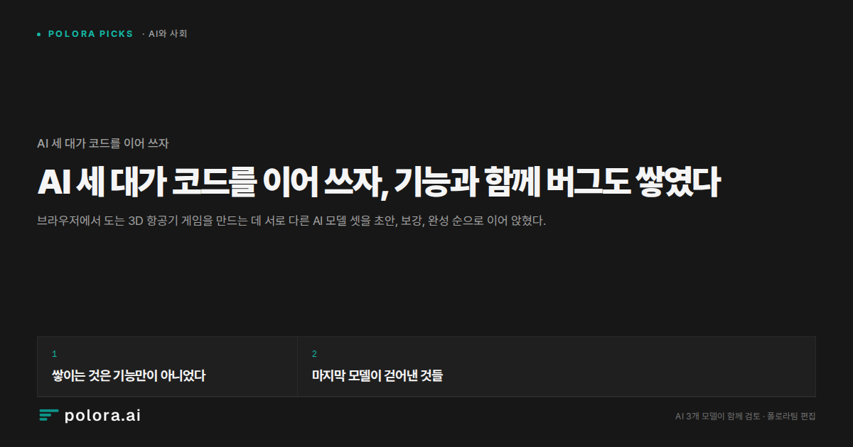 AI 세 대가 코드를 이어 쓰자, 기능과 함께 버그도 쌓였다