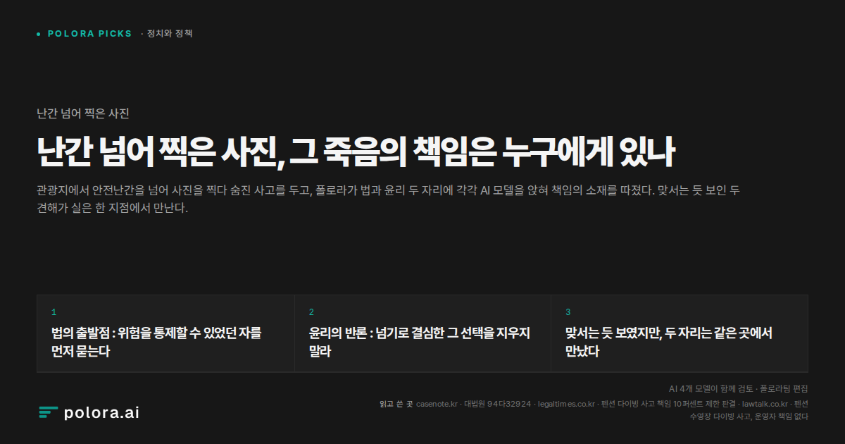 난간 넘어 찍은 사진, 그 죽음의 책임은 누구에게 있나