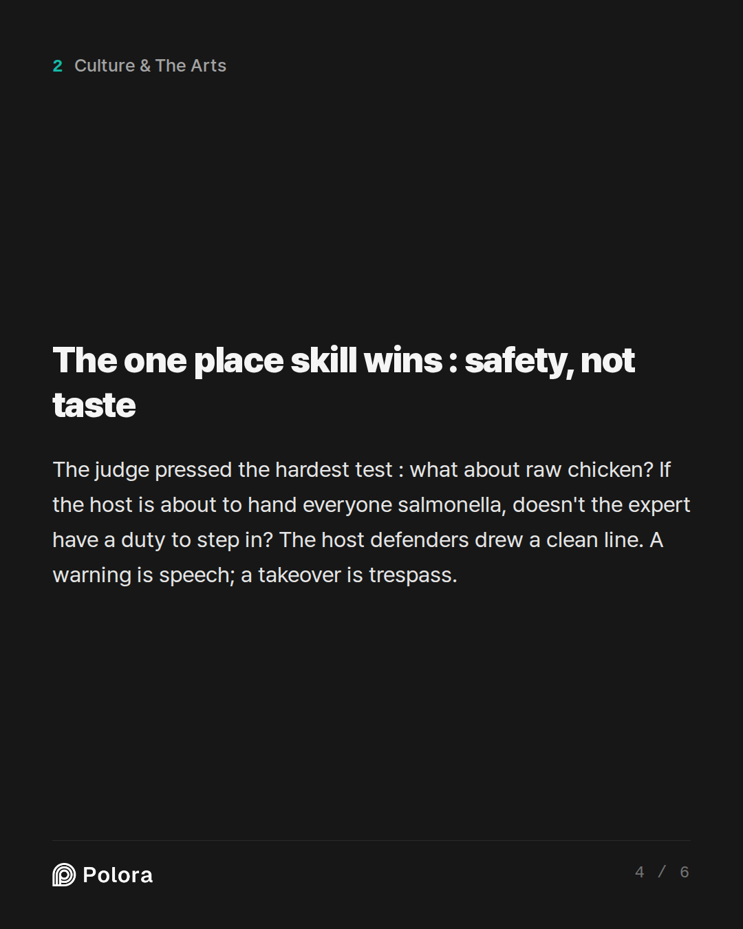 The one place skill wins : safety, not taste