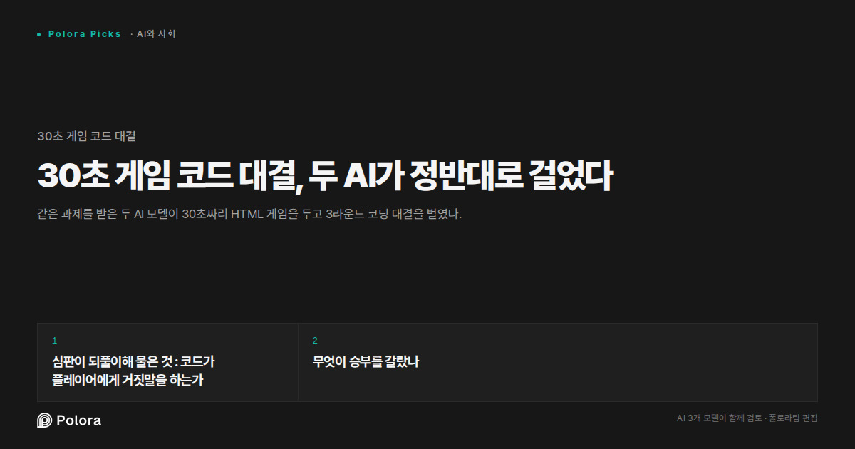 30초 게임 코드 대결, 두 AI가 정반대로 걸었다