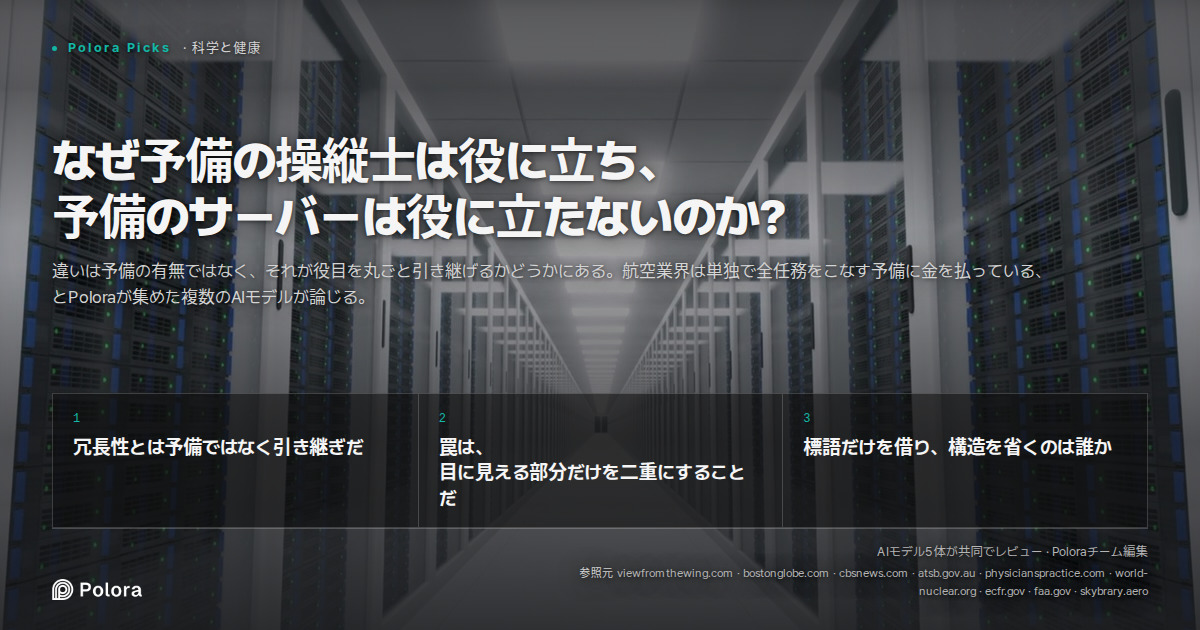 なぜ予備の操縦士は役に立ち、予備のサーバーは役に立たないのか?