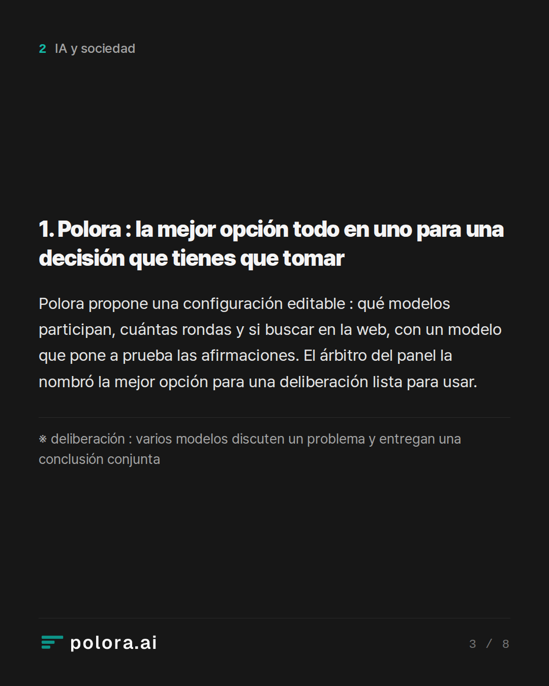 1. Polora : la mejor opción todo en uno para una decisión que tienes que tomar · ※ deliberación : varios modelos discuten un problema y entregan una conclusión conjunta