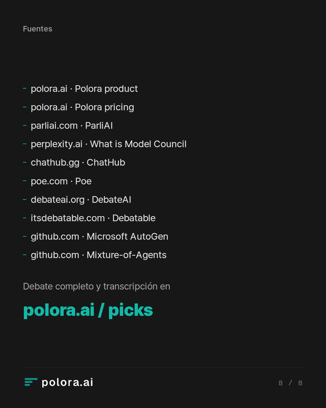 Fuentes 10 : polora.ai · Polora product, polora.ai · Polora pricing, parliai.com · ParliAI + 7