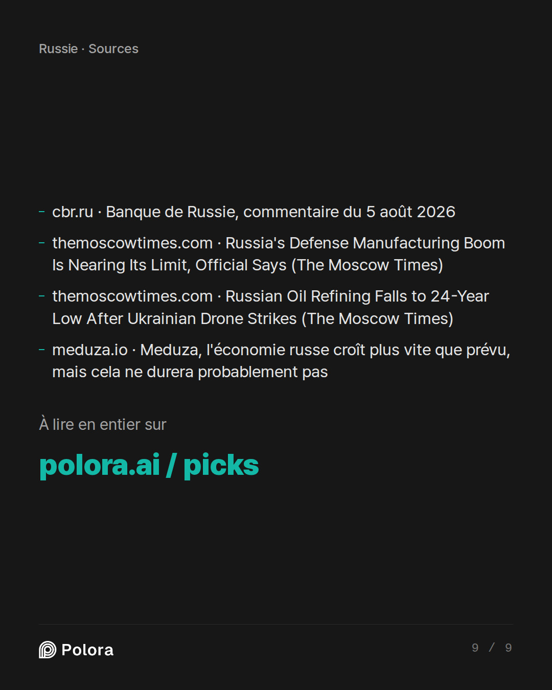 Sources 4 : cbr.ru · Banque de Russie, commentaire du 5 août 2026, themoscowtimes.com · Russia's Defense Manufacturing Boom Is Nearing Its Limit, Official Says (The Moscow Times), themoscowtimes.com · Russian Oil Refining Falls to 24-Year Low After Ukrainian Drone Strikes (The Moscow Times) + 1