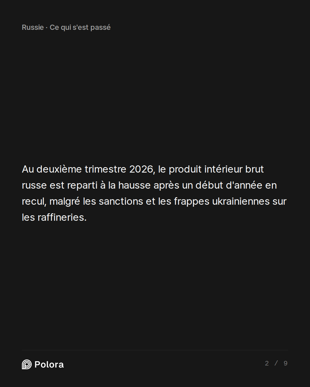 Au deuxième trimestre 2026, le produit intérieur brut russe est reparti à la hausse après un début d'année en recul, malgré les sanctions et les frappes ukrainiennes sur les raffineries.
