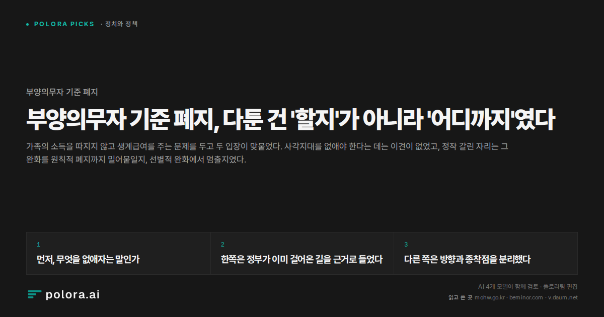 부양의무자 기준 폐지, 다툰 건 '할지'가 아니라 '어디까지'였다