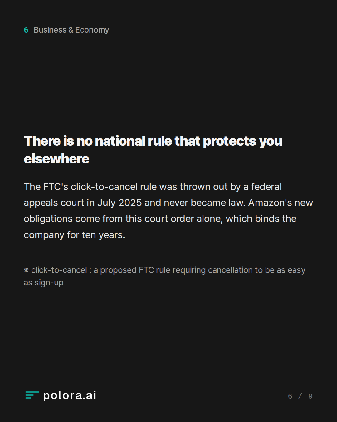 There is no national rule that protects you elsewhere · ※ click-to-cancel : a proposed FTC rule requiring cancellation to be as easy as sign-up