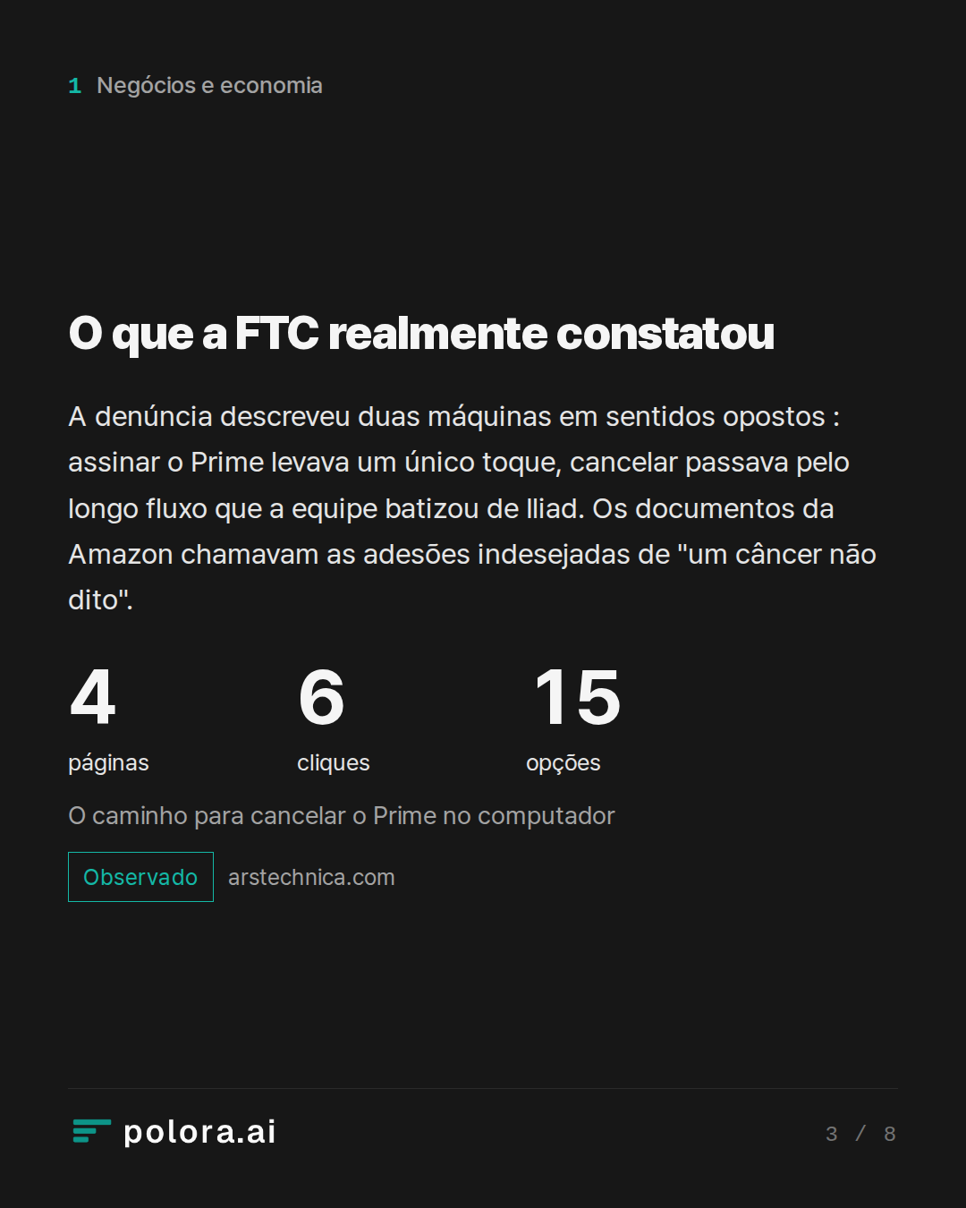 O que a FTC realmente constatou · 4 6 15 páginas cliques opções O caminho para cancelar o Prime no computador