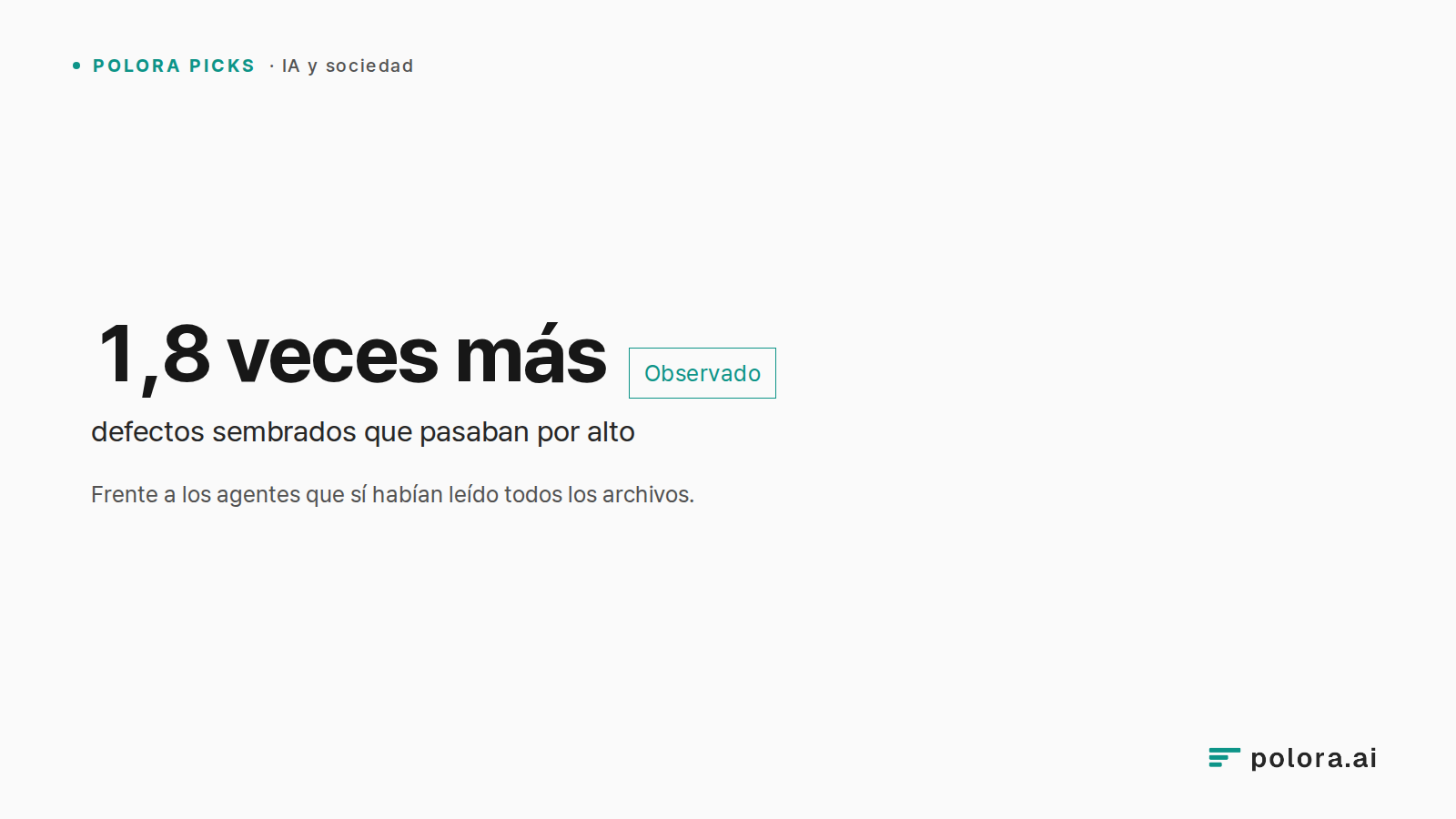 Frente a los agentes que sí habían leído todos los archivos. · 1,8 veces más · defectos sembrados que pasaban por alto