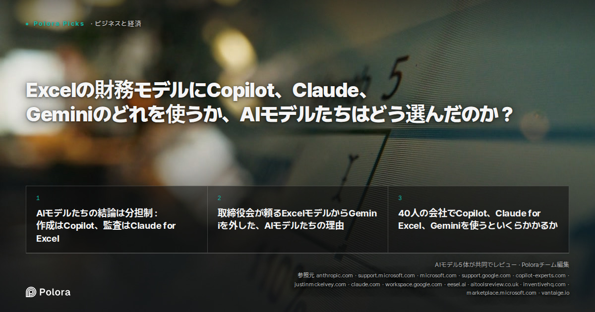 Excelの財務モデルにCopilot、Claude、Geminiのどれを使うか、AIモデルたちはどう選んだのか?