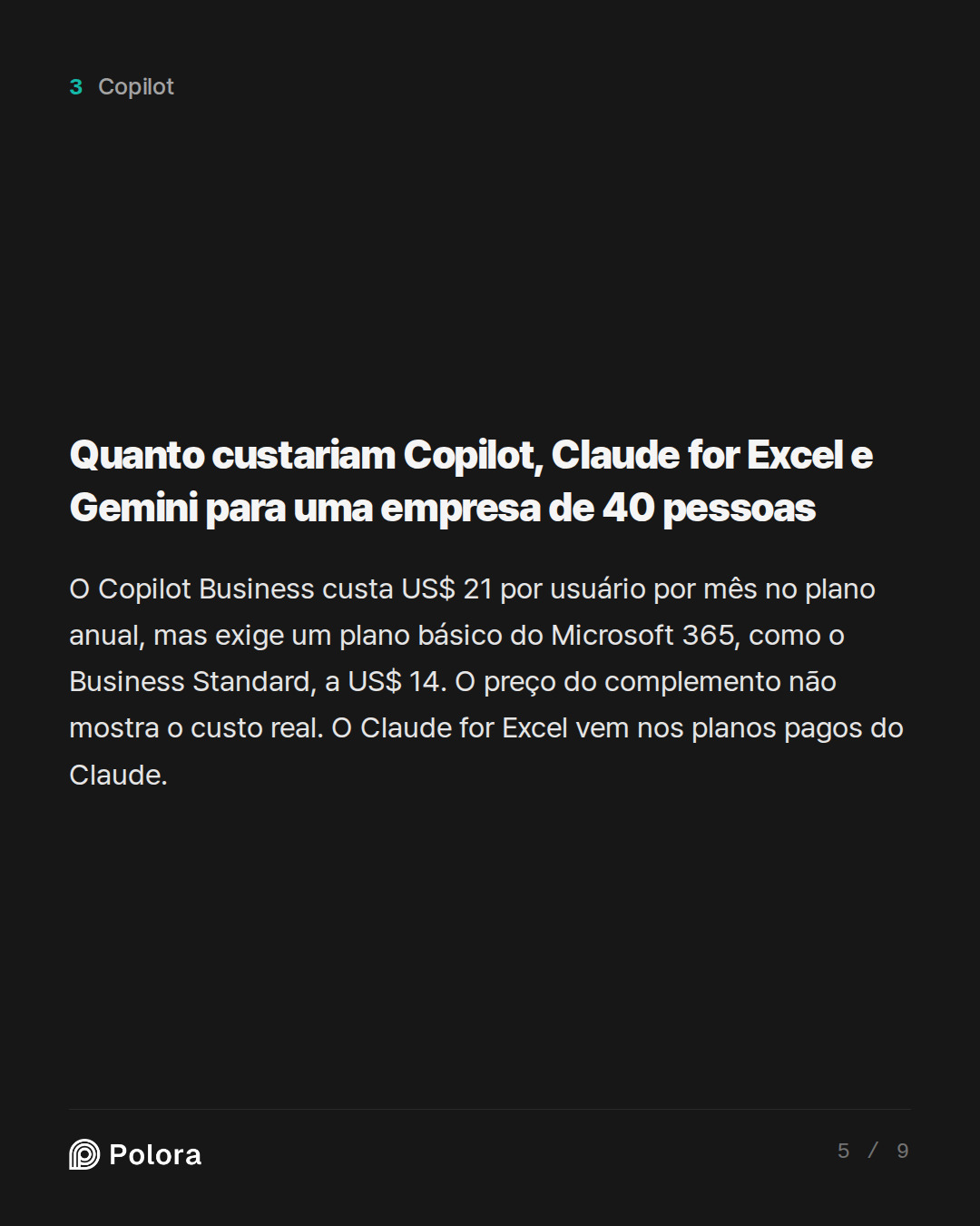 Quanto custariam Copilot, Claude for Excel e Gemini para uma empresa de 40 pessoas