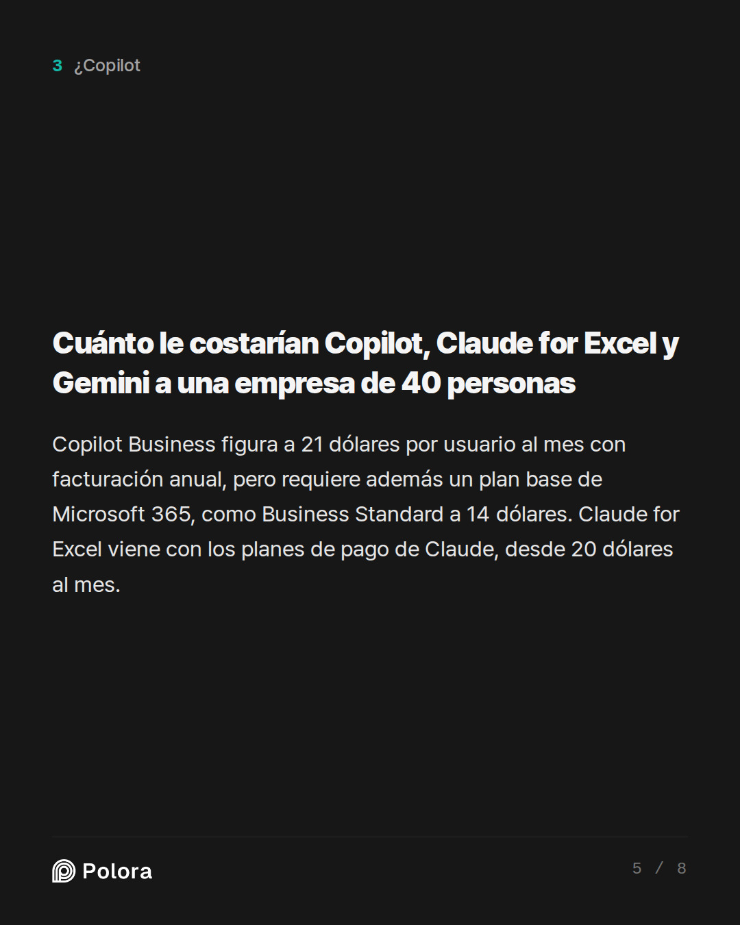 Cuánto le costarían Copilot, Claude for Excel y Gemini a una empresa de 40 personas