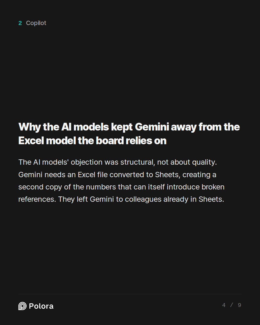 Why the AI models kept Gemini away from the Excel model the board relies on