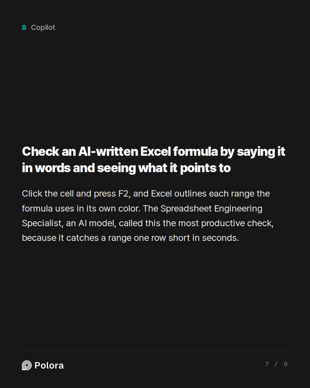 Check an AI-written Excel formula by saying it in words and seeing what it points to