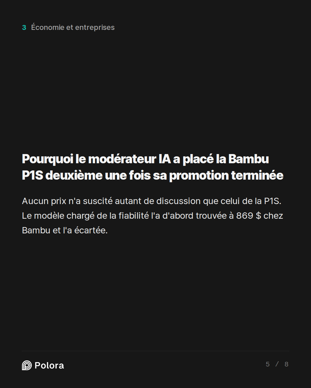 Pourquoi le modérateur IA a placé la Bambu P1S deuxième une fois sa promotion terminée