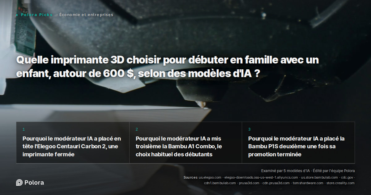 Quelle imprimante 3D choisir pour débuter en famille avec un enfant, autour de 600 $, selon des modèles d'IA ?