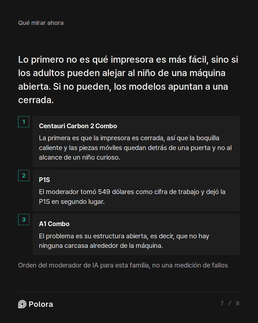 Lo primero no es qué impresora es más fá · Centauri Carbon 2 Combo P1S A1 Combo La primera es que la impresora es cerrada, así que la boquilla caliente y las piezas móviles quedan detrás de una puerta y no al alcance de un niño curioso. El moderador tomó 549 dólares como cifra de trabajo y dejó la P