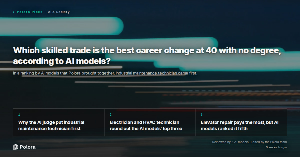 Which skilled trade is the best career change at 40 with no degree, according to AI models?