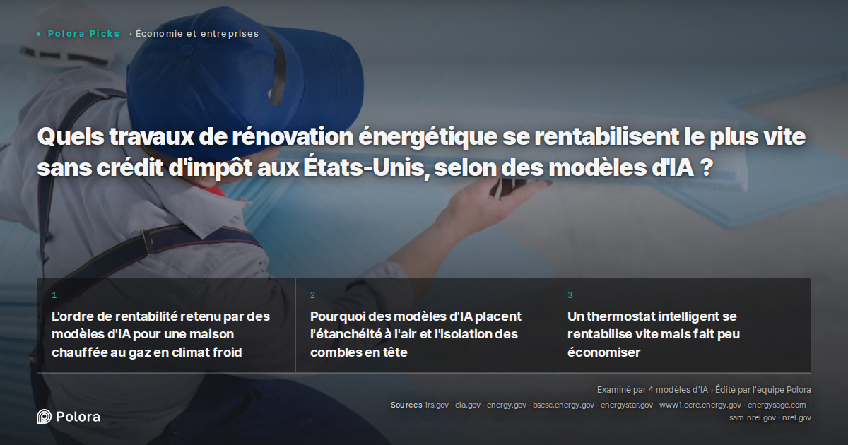 Quels travaux de rénovation énergétique se rentabilisent le plus vite sans crédit d'impôt aux États-Unis, selon des modèles d'IA ?