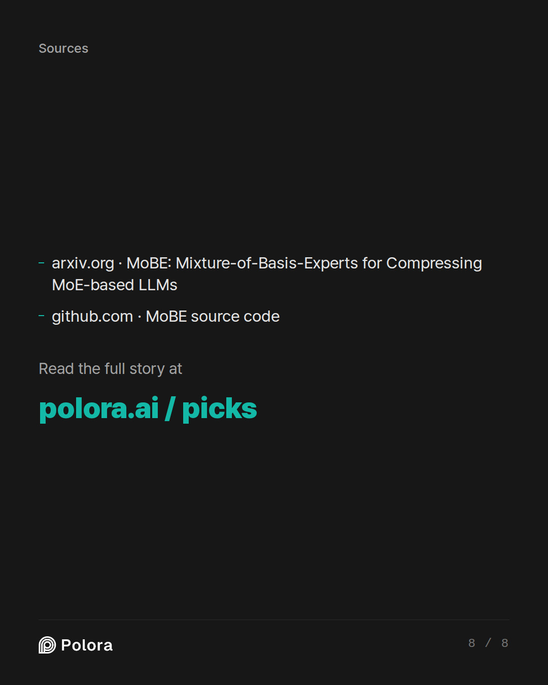 Sources 2 : arxiv.org · MoBE: Mixture-of-Basis-Experts for Compressing MoE-based LLMs, github.com · MoBE source code