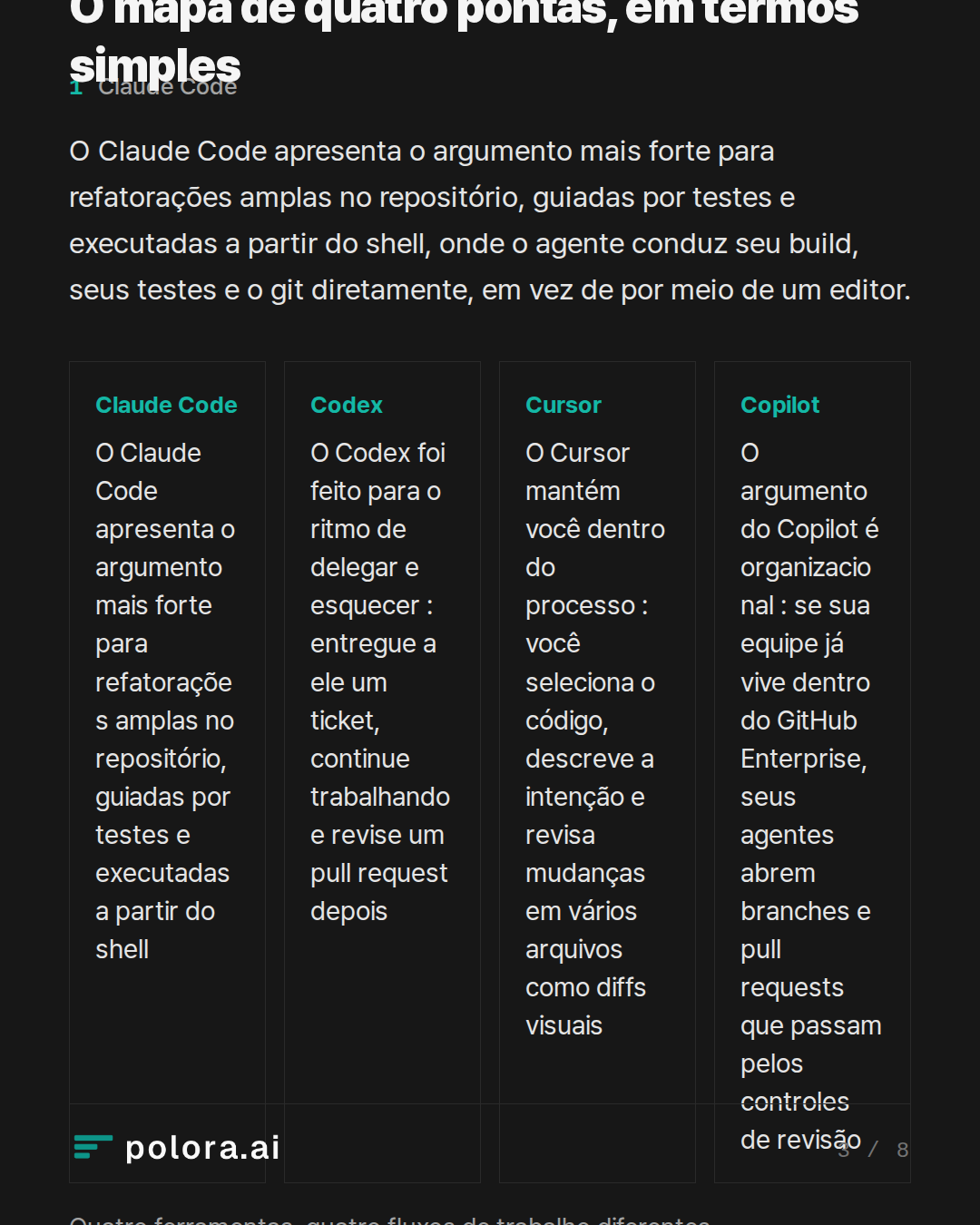 O mapa de quatro pontas, em termos simples · Quatro ferramentas, quatro fluxos de trabalho diferentes.