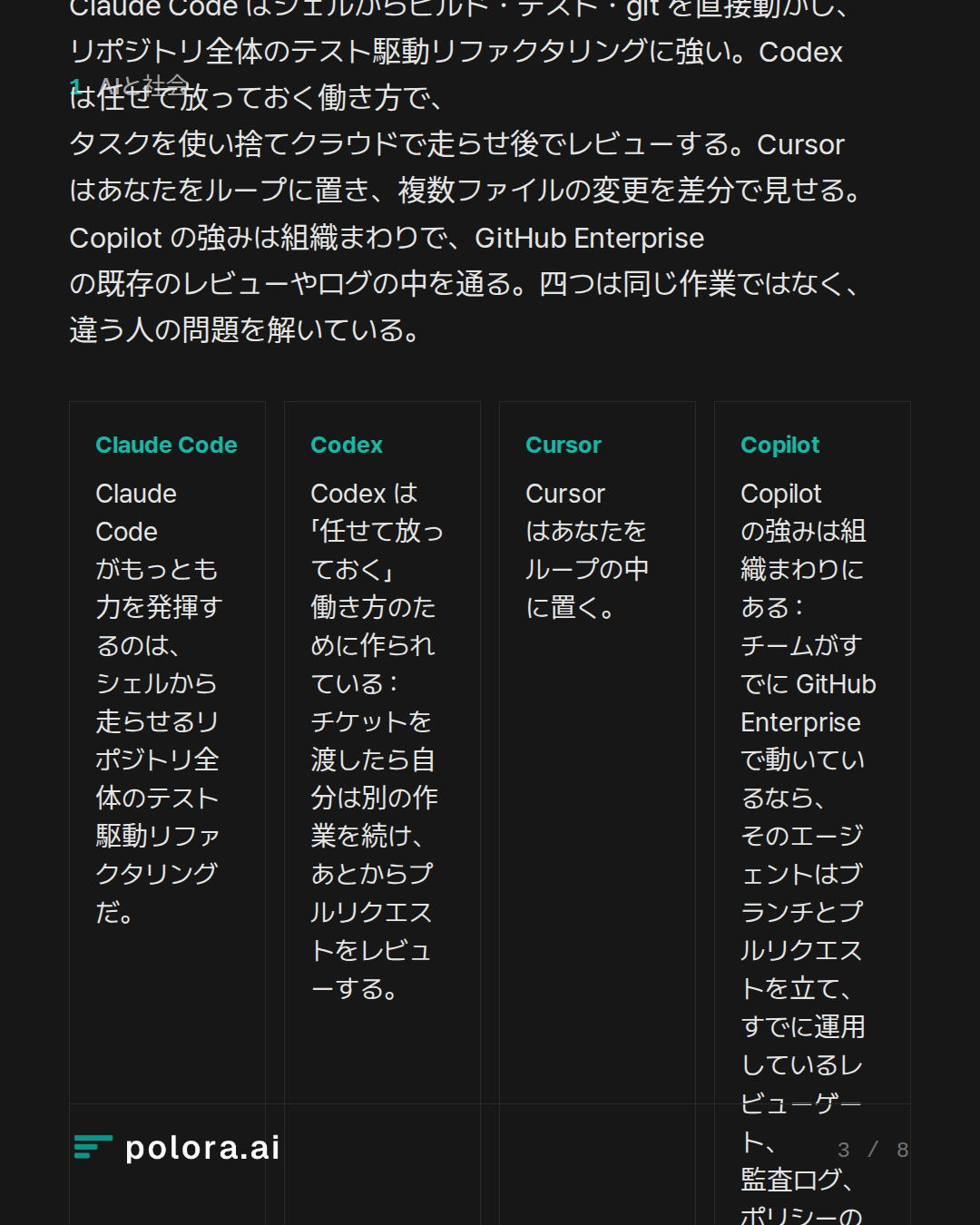 四分割の地図を、平たい言葉で · 四つのエージェントが得意とする作業の並び