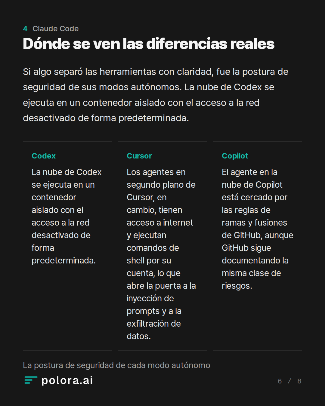 Dónde se ven las diferencias reales · La postura de seguridad de cada modo autónomo