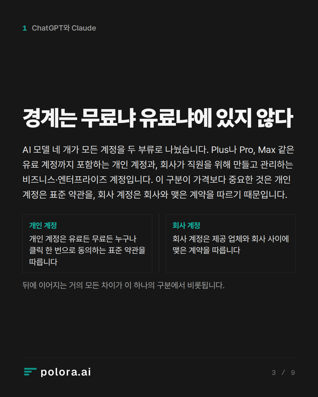 경계는 무료냐 유료냐에 있지 않다 · 뒤에 이어지는 거의 모든 차이가 이 하나의 구분에서 비롯됩니다.