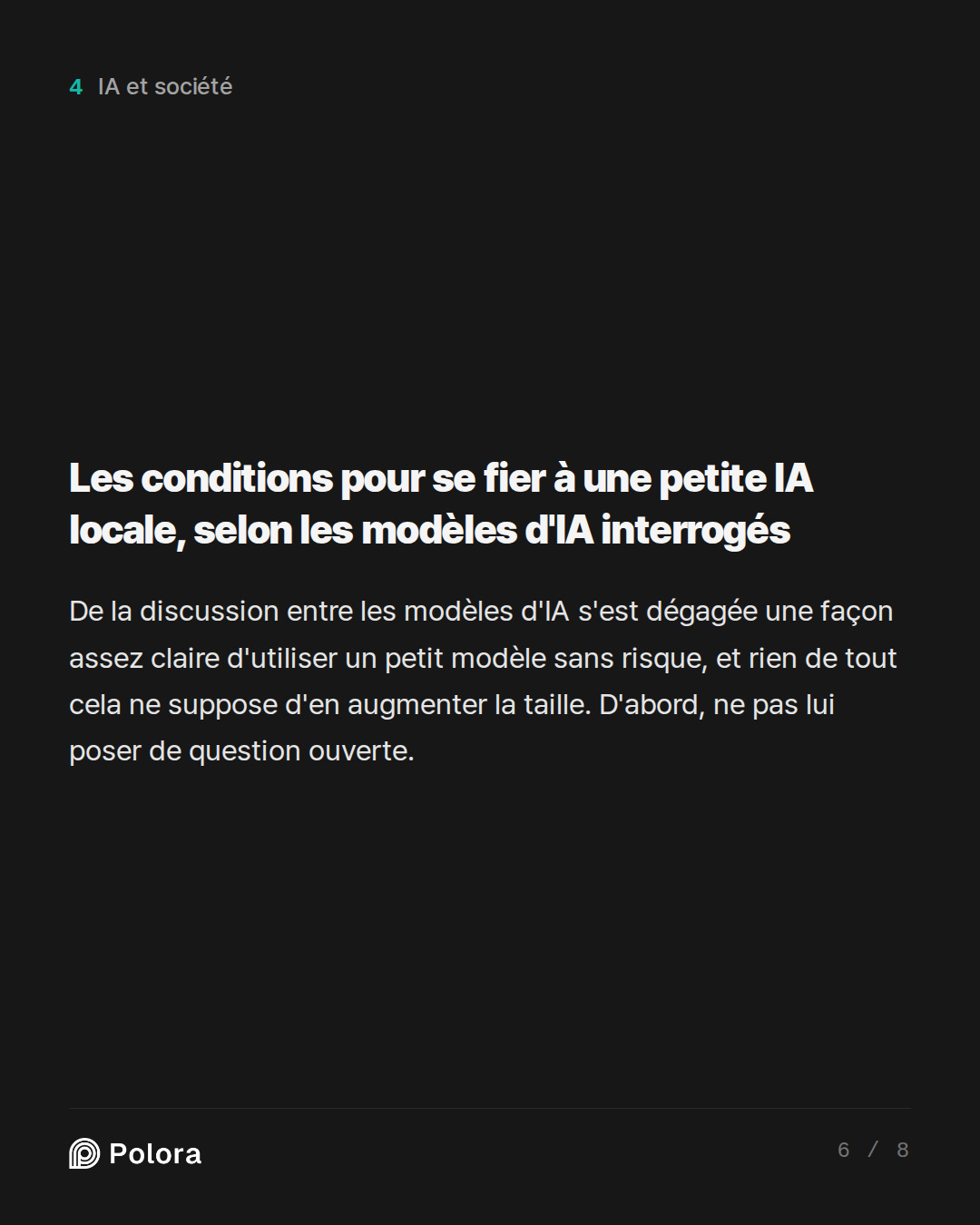 Les conditions pour se fier à une petite IA locale, selon les modèles d'IA interrogés