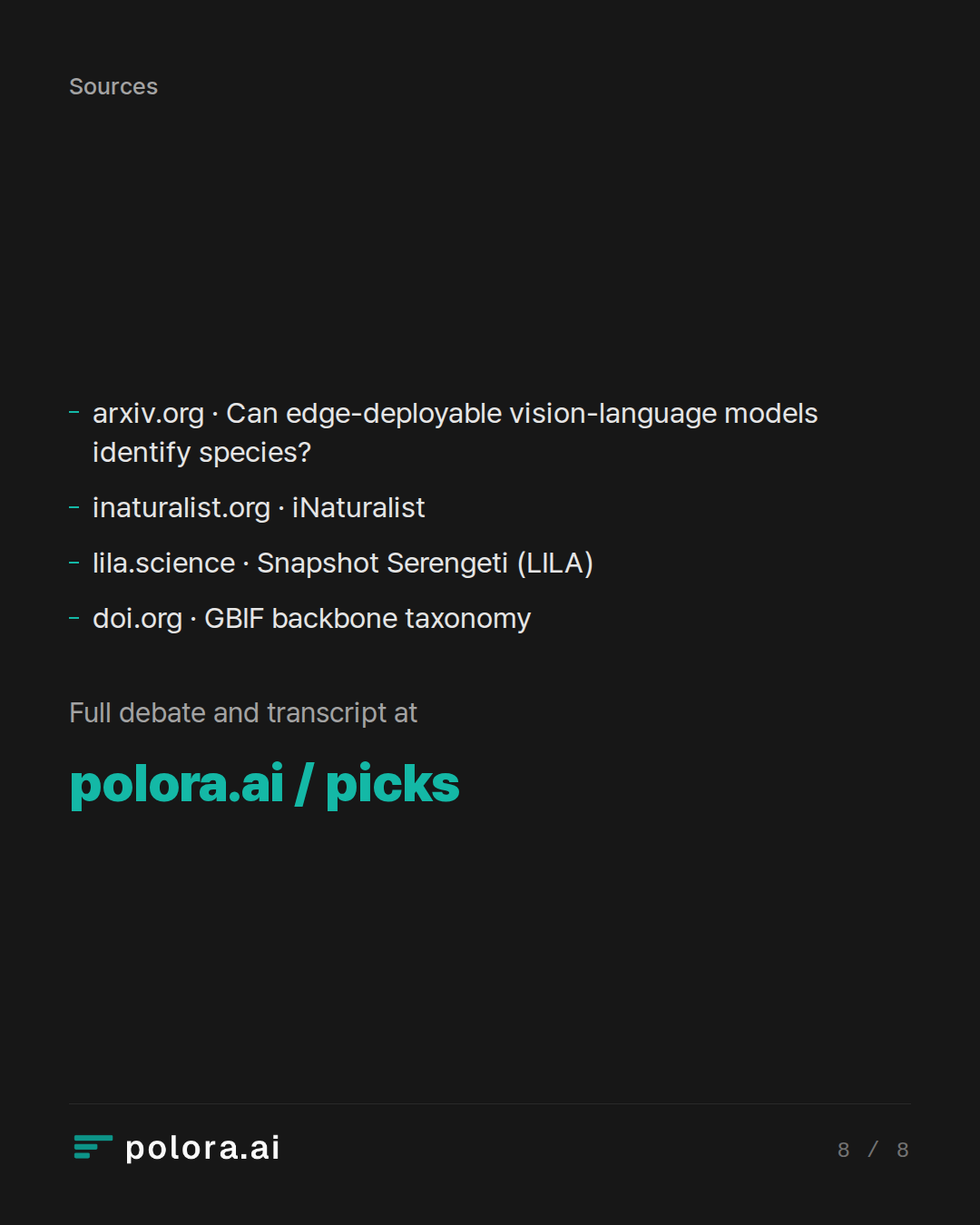 Sources 4 : arxiv.org · Can edge-deployable vision-language models identify species?, inaturalist.org · iNaturalist, lila.science · Snapshot Serengeti (LILA) + 1