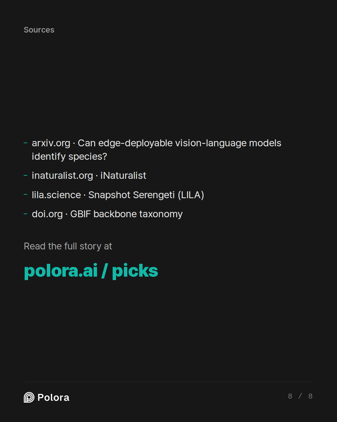 Sources 4 : arxiv.org · Can edge-deployable vision-language models identify species?, inaturalist.org · iNaturalist, lila.science · Snapshot Serengeti (LILA) + 1