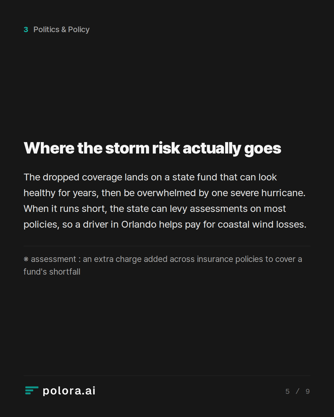Where the storm risk actually goes · ※ assessment : an extra charge added across insurance policies to cover a fund's shortfall