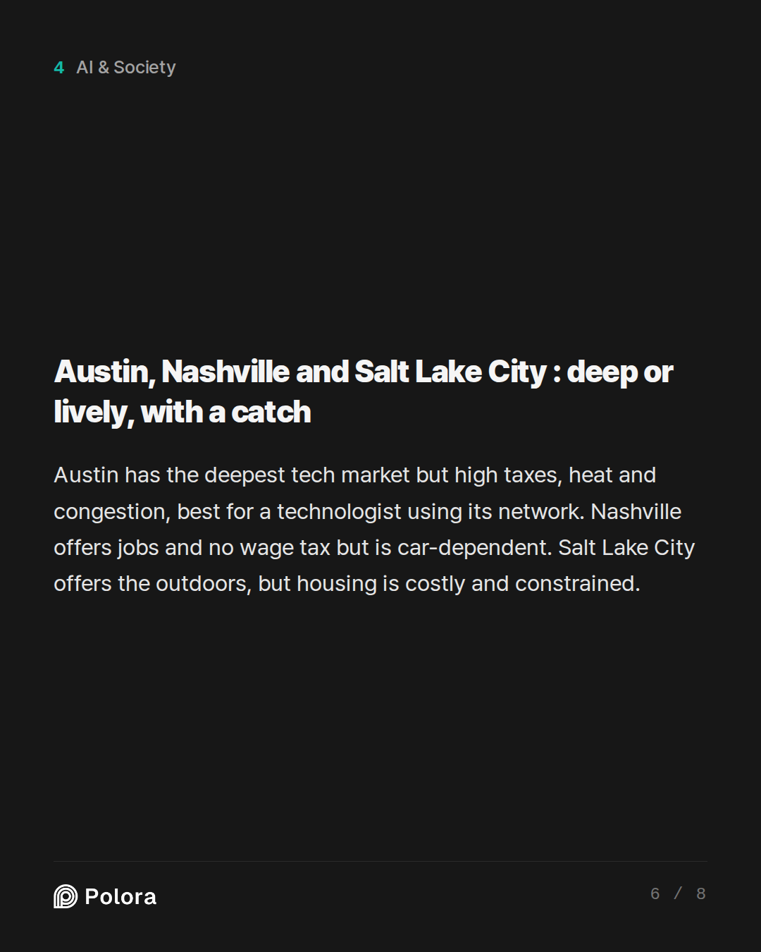 Austin, Nashville and Salt Lake City : deep or lively, with a catch