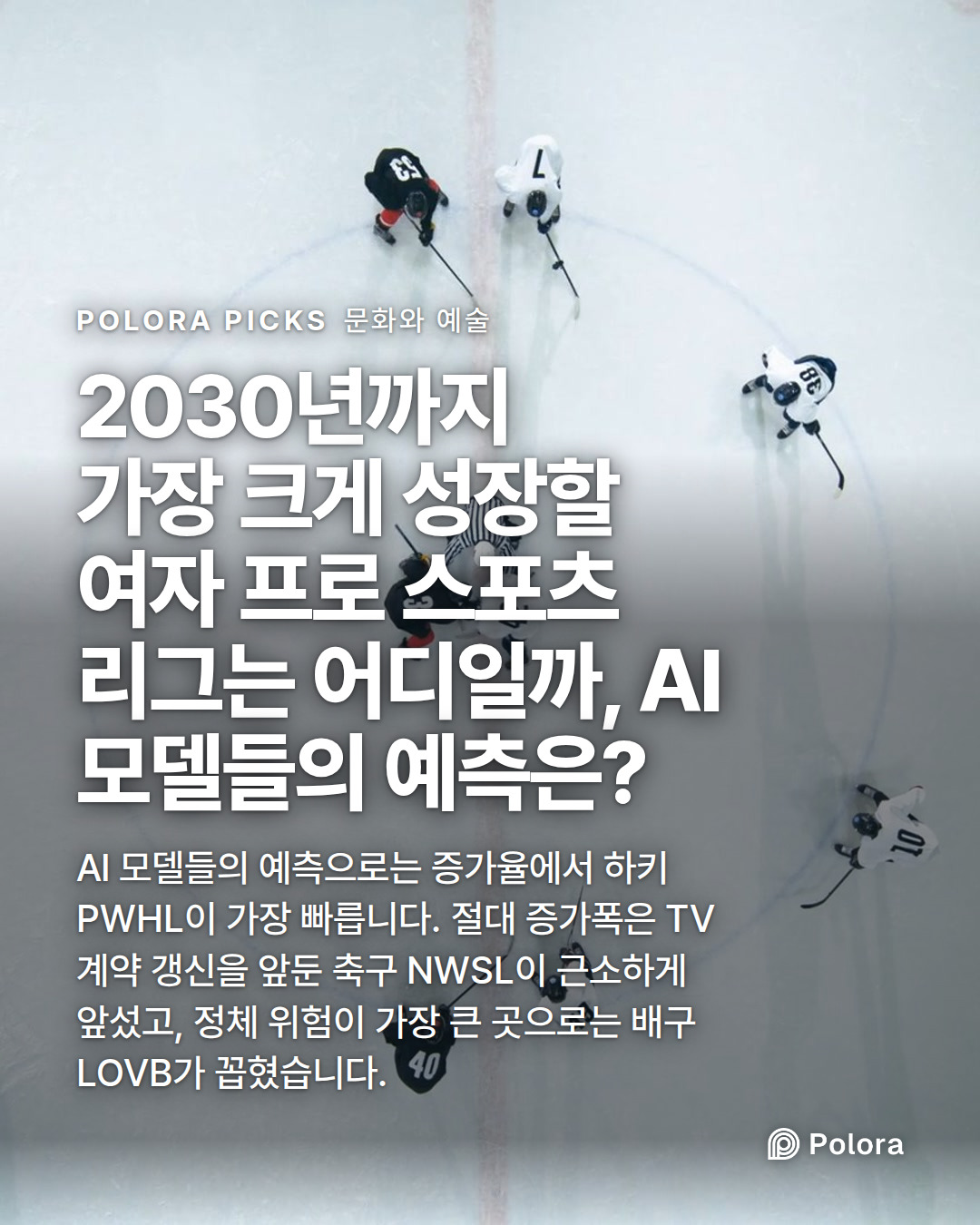 2030년까지 가장 크게 성장할 여자 프로 스포츠 리그는 어디일까, AI 모델들의 예측은? · AI 모델들의 예측으로는 증가율에서 하키 PWHL이 가장 빠릅니다. 절대 증가폭은 TV 계약 갱신을 앞둔 축구 NWSL이 근소하게 앞섰고, 정체 위험이 가장 큰 곳으로는 배구 LOVB가 꼽혔습니다.