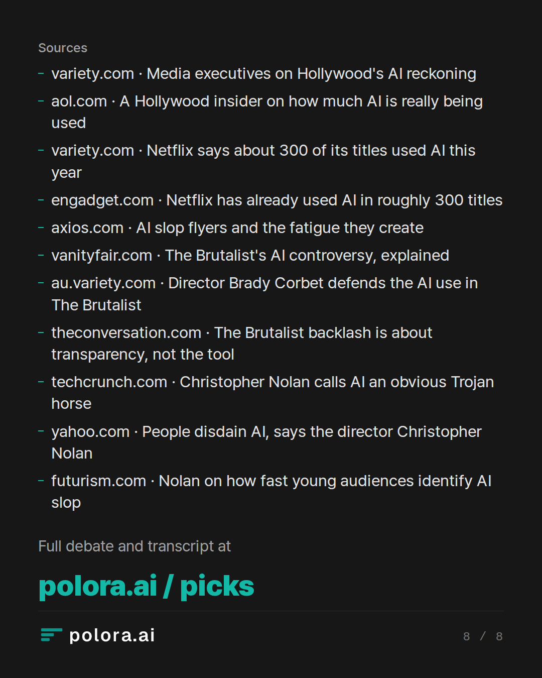 Sources 11 : variety.com · Media executives on Hollywood's AI reckoning, aol.com · A Hollywood insider on how much AI is really being used, variety.com · Netflix says about 300 of its titles used AI this year + 8