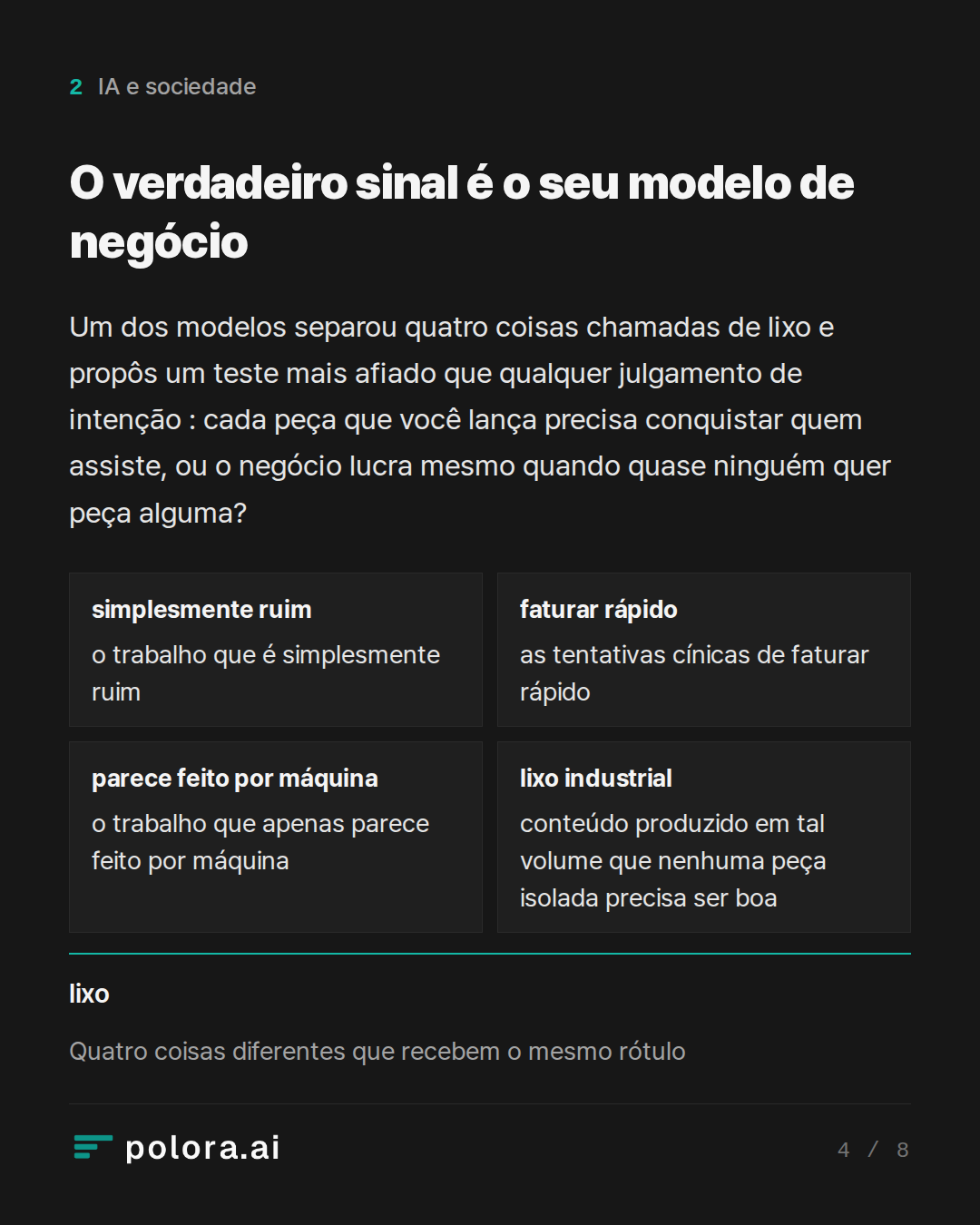 O verdadeiro sinal é o seu modelo de neg · simplesmente ruim faturar rápido parece feito por máquina lixo industrial o trabalho que é simplesmente ruim as tentativas cínicas de faturar rápido o trabalho que apenas parece feito por máquina conteúdo produzido em tal volume que nenhuma peça isolada pre