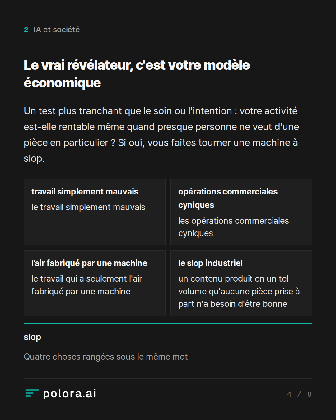 Le vrai révélateur, c'est votre modèle é · travail simplement mauvais opérations commerciales cyniques l'air fabriqué par une machine le slop industriel le travail simplement mauvais les opérations commerciales cyniques le travail qui a seulement l'air fabriqué par une machine un contenu produit en