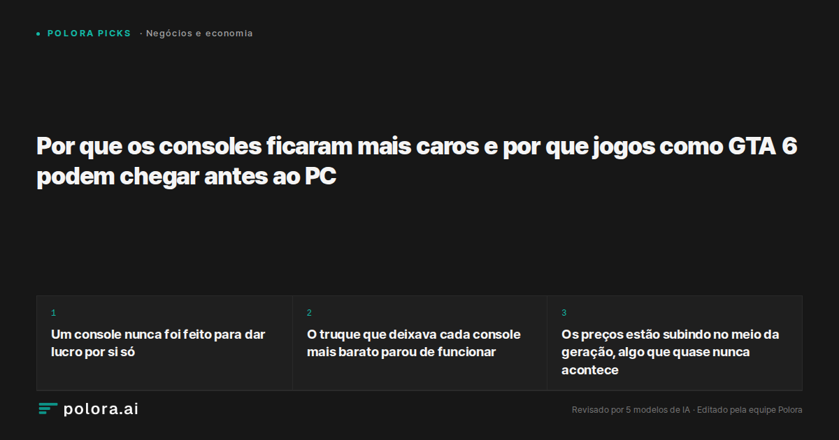 Por que os consoles ficaram mais caros e por que jogos como GTA 6 podem chegar antes ao PC