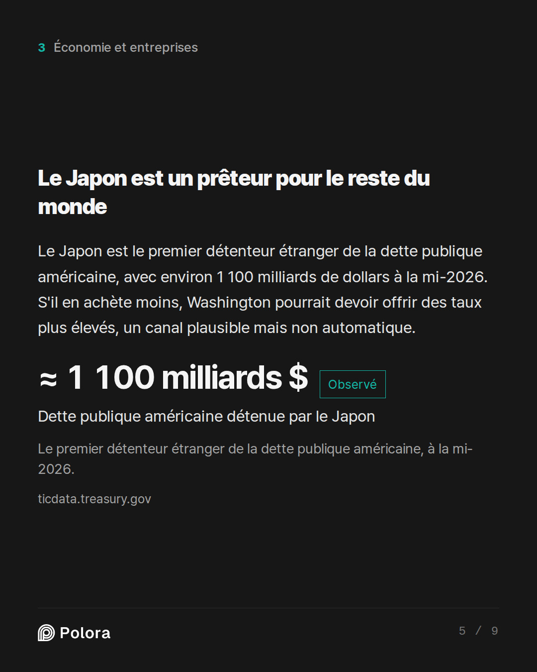 Le Japon est un prêteur pour le reste du monde · ≈ 1 100 milliards $ Dette publique américaine détenue par le Japon Le premier détenteur étranger de la dette publique américaine, à la mi-2026.