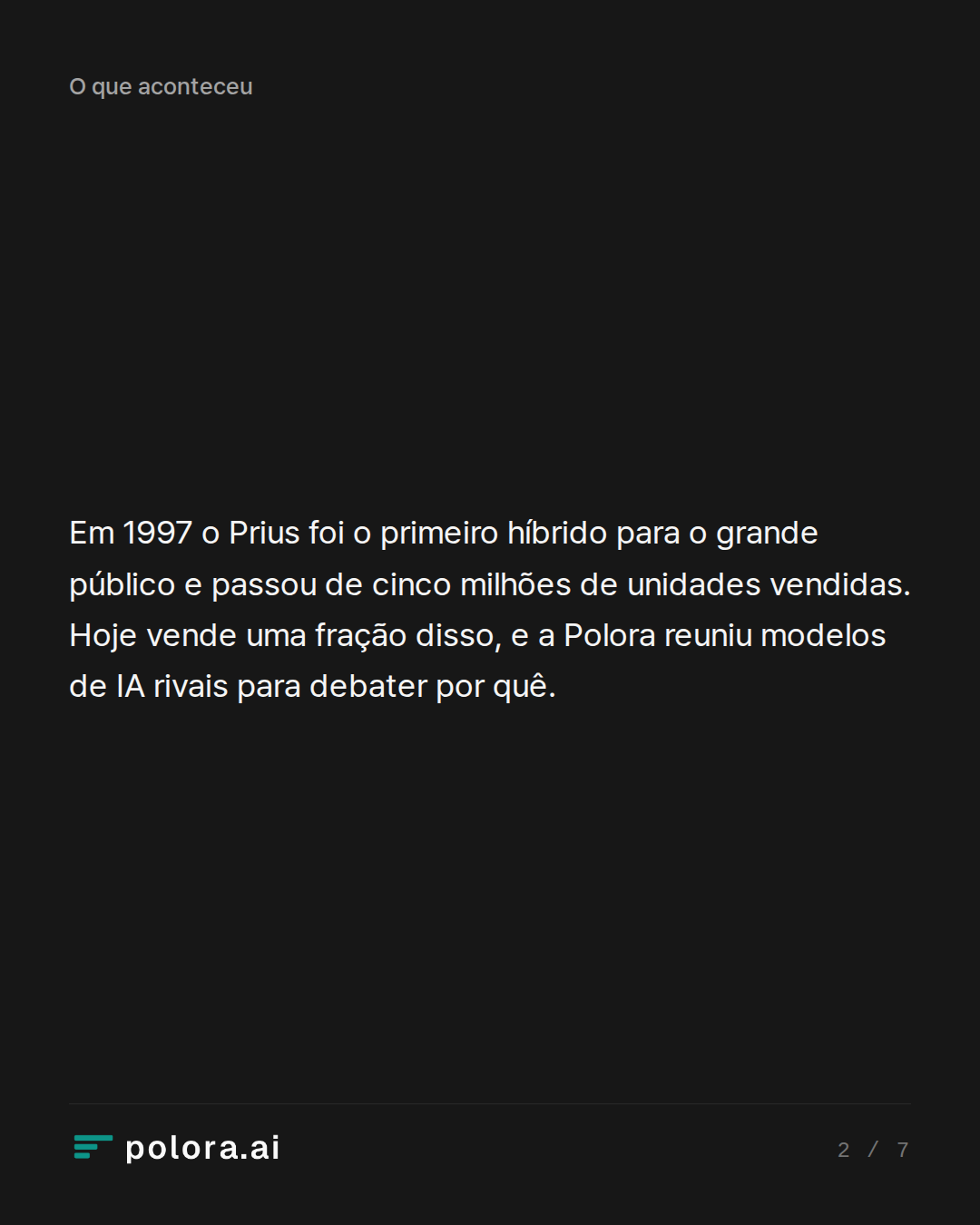 Em 1997 o Prius foi o primeiro híbrido para o grande público e passou de cinco milhões de unidades vendidas. Hoje vende uma fração disso, e a Polora reuniu modelos de IA rivais para debater por quê.