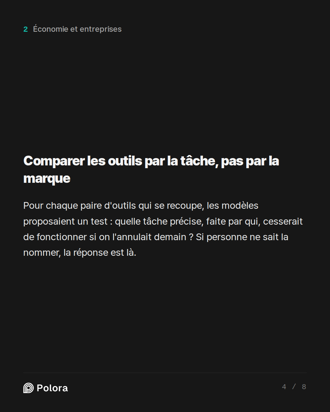 Comparer les outils par la tâche, pas par la marque