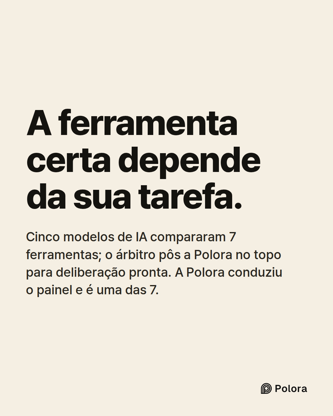 A ferramenta certa depende da sua tarefa. · Cinco modelos de IA compararam 7 ferramentas; o árbitro pôs a Polora no topo para deliberação pronta. A Polora conduziu o painel e é uma das 7.