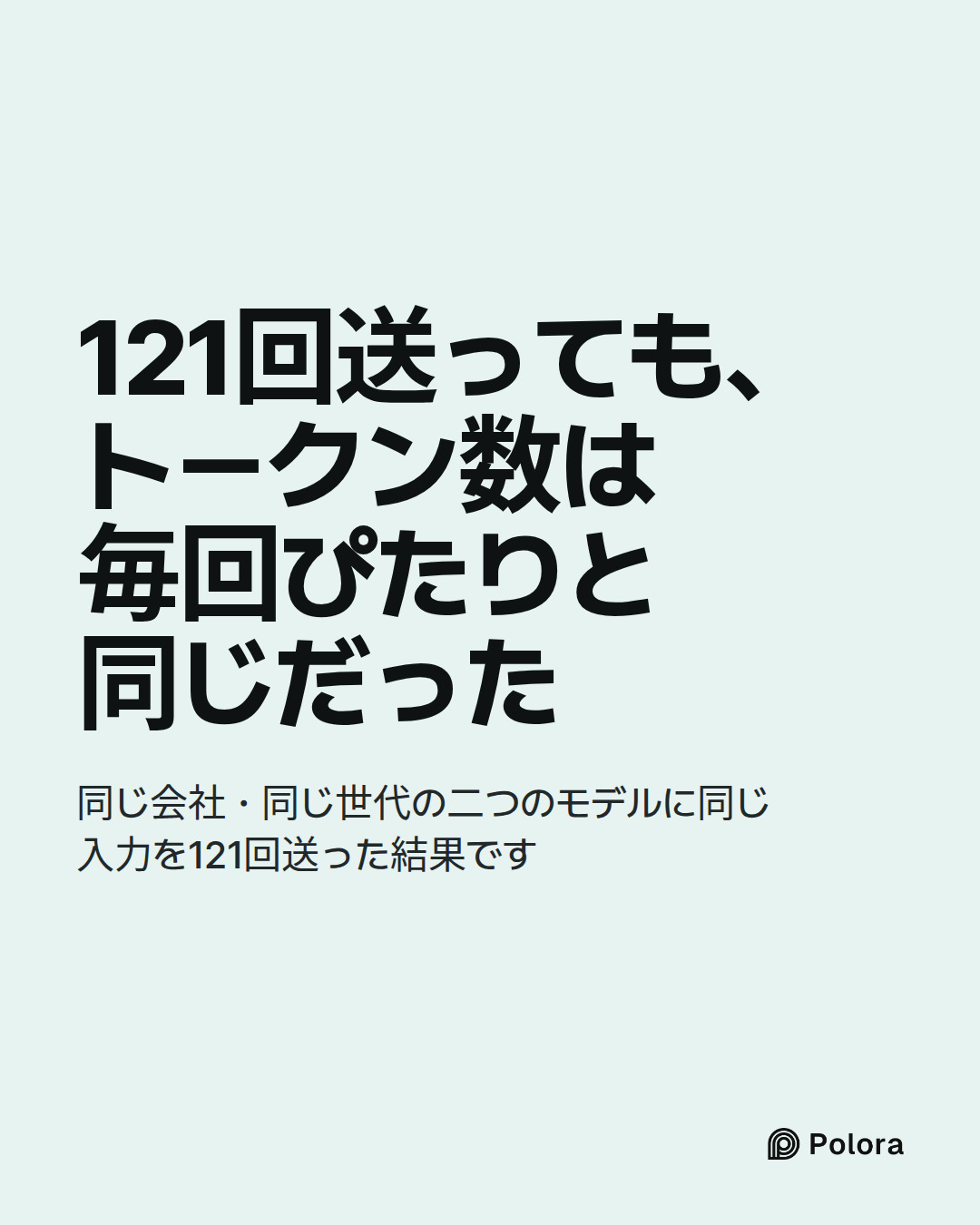 121回送っても、トークン数は毎回ぴたりと同じだった · 同じ会社・同じ世代の二つのモデルに同じ入力を121回送った結果です